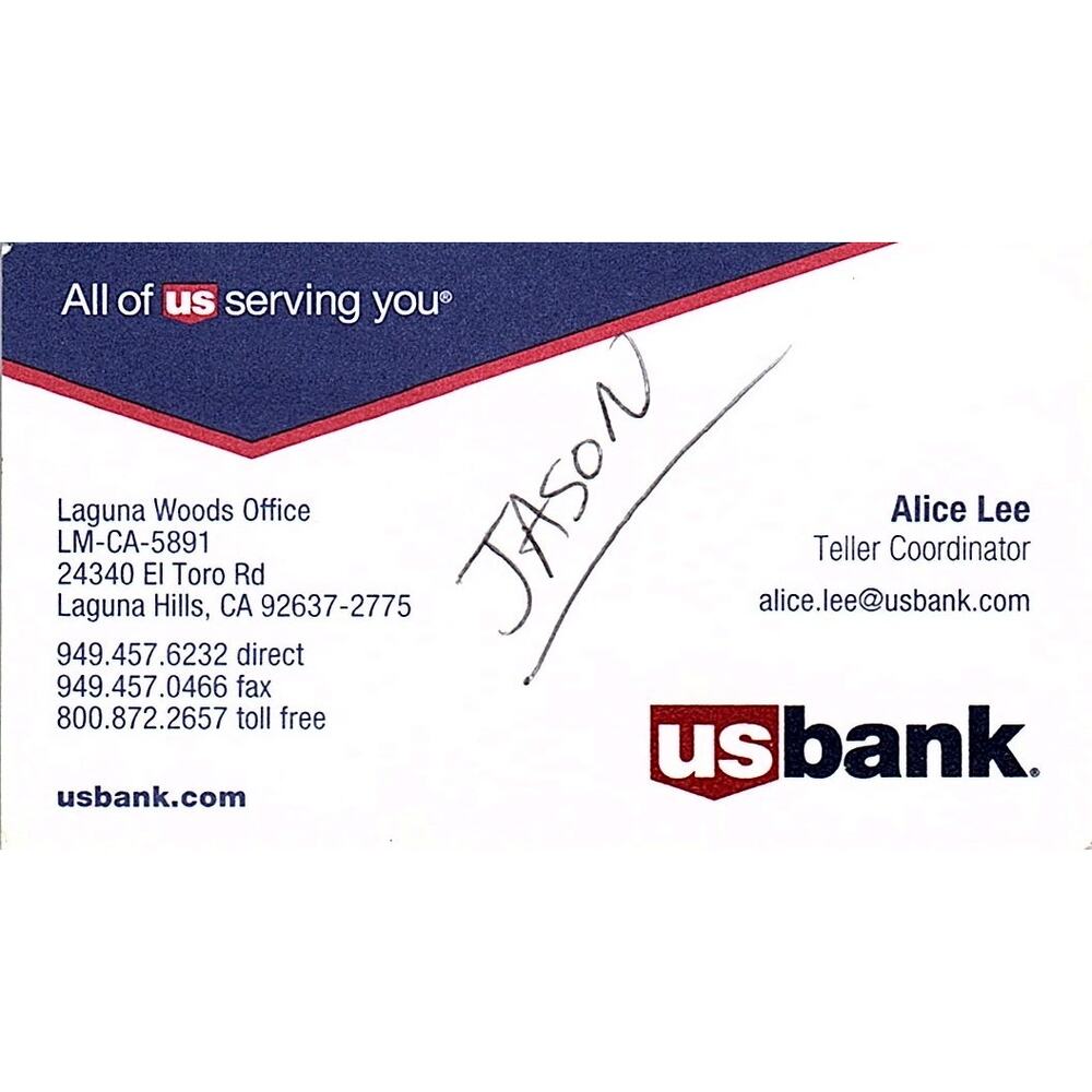 Usbank Alice Lee Laguna Hills CA Vintage Business Card STK2-BC2-8